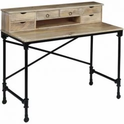 HELLOSHOP26 Bureau Table Meuble Travail Informatique Bois De Manguier Massif Et Acier 110 Cm - Bois -France Bureau Soldes 2022 13998840 2