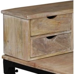 HELLOSHOP26 Bureau Table Meuble Travail Informatique Bois De Manguier Massif Et Acier 110 Cm - Bois -France Bureau Soldes 2022 13998840 5