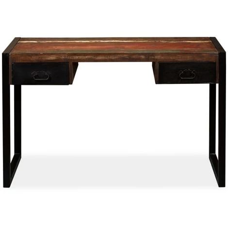 VIDAXL Bureau Avec 2 Tiroirs Bois De Récupération Massif 120x50x76 Cm - Multicolore - Bureaux - Multicolore - Multicolore 4 VIDAXL Bureau Avec 2 Tiroirs Bois De Récupération Massif 120x50x76 Cm - Multicolore - Bureaux - Multicolore - Multicolore – Image 2