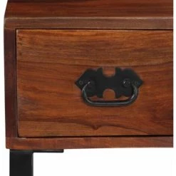 HELLOSHOP26 Bureau Table Meuble Travail Informatique Bois De Sesham Massif Et Cuir Véritable 117 Cm - Bois -France Bureau Soldes 2022 14161664 4