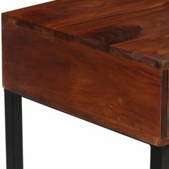 HELLOSHOP26 Bureau Table Meuble Travail Informatique Bois De Sesham Massif Et Cuir Véritable 117 Cm - Bois -France Bureau Soldes 2022 14161664 5
