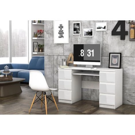 HUCOCO BARI - Bureau Informatique - Bureau D'ordinateur - 6 Tiroirs + Support Clavier Coulissant - Mobilier De Bureau - Blanc 5 HUCOCO BARI - Bureau Informatique - Bureau D'ordinateur - 6 Tiroirs + Support Clavier Coulissant - Mobilier De Bureau - Blanc – Image 3