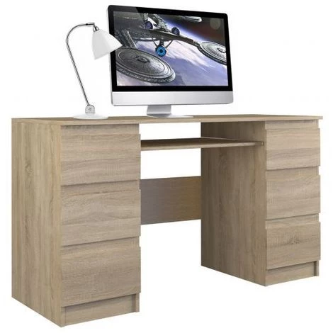 HUCOCO BARI - Bureau Informatique - Bureau D'ordinateur - 6 Tiroirs + Support Clavier Coulissant - Mobilier De Bureau - Aspect Bois - Beige 3 HUCOCO BARI - Bureau Informatique - Bureau D'ordinateur - 6 Tiroirs + Support Clavier Coulissant - Mobilier De Bureau - Aspect Bois - Beige