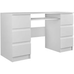 HUCOCO BARI - Bureau Informatique D'ordinateur - Travail Gaming Office - 6 Tiroirs + Support Clavier Coulissant - Mobilier Moderne Bureau - Blanc