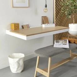 MOB-IN Bureau Mural Scandinave Chêne 120 Cm HANG - Bois Clair