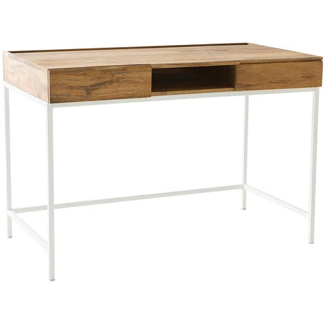 MILIBOO Bureau Design Manguier Massif Et Métal Blanc BOHO - Bois Clair / Blanc 4 MILIBOO Bureau Design Manguier Massif Et Métal Blanc BOHO - Bois Clair / Blanc – Image 2