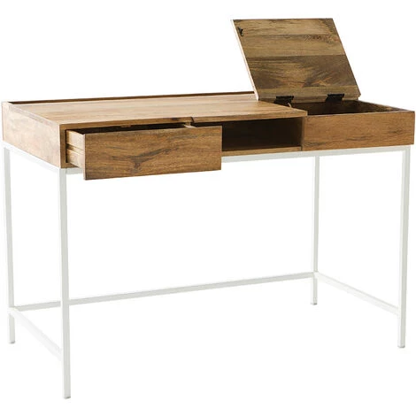 MILIBOO Bureau Design Manguier Massif Et Métal Blanc BOHO - Bois Clair / Blanc 5 MILIBOO Bureau Design Manguier Massif Et Métal Blanc BOHO - Bois Clair / Blanc – Image 3
