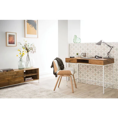 MILIBOO Bureau Design Manguier Massif Et Métal Blanc BOHO - Bois Clair / Blanc 7 MILIBOO Bureau Design Manguier Massif Et Métal Blanc BOHO - Bois Clair / Blanc – Image 5