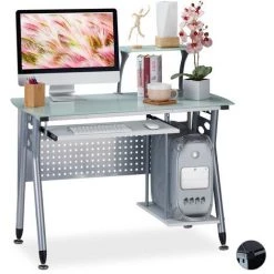 Relaxdays Table D’ordinateur En Verre, Coulissant Pour Clavier Et Place Pour Ordinateur HlP: 98x105 X55 Cm Couleurs