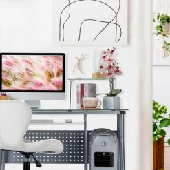 Relaxdays Table D’ordinateur En Verre, Coulissant Pour Clavier Et Place Pour Ordinateur HlP: 98x105 X55 Cm Couleurs -France Bureau Soldes 2022 14807117 4