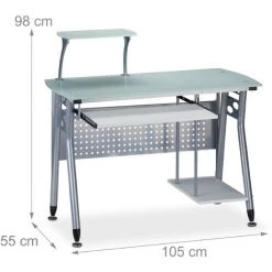 Relaxdays Table D’ordinateur En Verre, Coulissant Pour Clavier Et Place Pour Ordinateur HlP: 98x105 X55 Cm Couleurs -France Bureau Soldes 2022 14807117 5