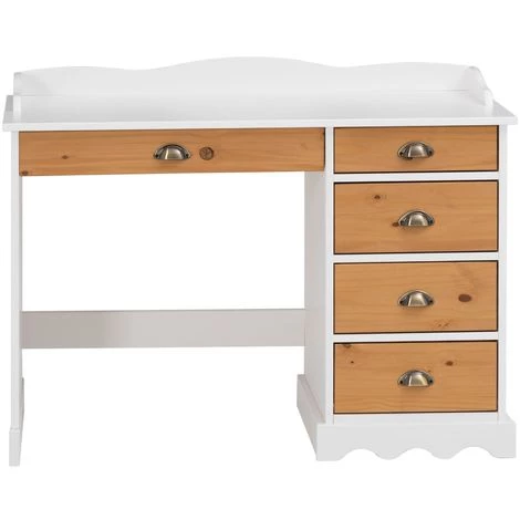 IDIMEX Bureau COLETTE Rangement Avec 5 Tiroirs Et Plateau Avec Corniche, En Pin Massif Lasuré Blanc Et Brun - Blanc/Brun 5 IDIMEX Bureau COLETTE Rangement Avec 5 Tiroirs Et Plateau Avec Corniche, En Pin Massif Lasuré Blanc Et Brun - Blanc/Brun – Image 3