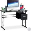 Relaxdays Bureau Moderne Avec Plaque De Verre, Tiroir Latéral, Pour Chambre D’ado,HlP 75 X 110 55 Cm, Noir