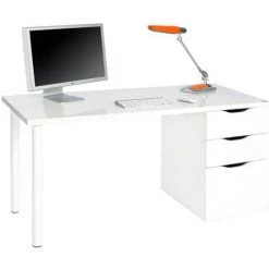 Bureau Reversible Avec Tiroir Coloris Blanc Artic - 74 X 138 X 60 Cm -PEGANE-