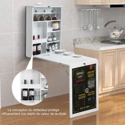 COSTWAY Table Pliable Bureau Murale Rabattable Avec Etagère Et Mémo Board 75x15.8x60.1CM Pour Salon, Salle à Manger, Bureau Blanc -France Bureau Soldes 2022 15881803 3