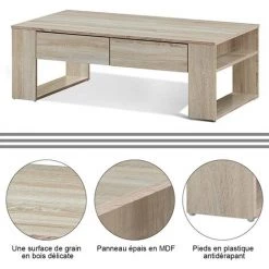 COSTWAY Table Basse Avec 2 Grands Tiroirs Et 2 Tablettes Latérales Design Moderne De Style Industriel En Couleur Chêne Convient Au Salon Ou Au Bureau 9 COSTWAY Table Basse Avec 2 Grands Tiroirs Et 2 Tablettes Latérales Design Moderne De Style Industriel En Couleur Chêne Convient Au Salon Ou Au Bureau -France Bureau Soldes 2022 16186643 3