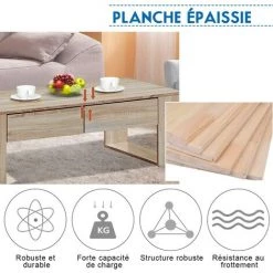 COSTWAY Table Basse Avec 2 Grands Tiroirs Et 2 Tablettes Latérales Design Moderne De Style Industriel En Couleur Chêne Convient Au Salon Ou Au Bureau 10 COSTWAY Table Basse Avec 2 Grands Tiroirs Et 2 Tablettes Latérales Design Moderne De Style Industriel En Couleur Chêne Convient Au Salon Ou Au Bureau -France Bureau Soldes 2022 16186643 4