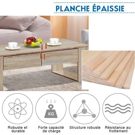 COSTWAY Table Basse Avec 2 Grands Tiroirs Et 2 Tablettes Latérales Design Moderne De Style Industriel En Couleur Chêne Convient Au Salon Ou Au Bureau 6 COSTWAY Table Basse Avec 2 Grands Tiroirs Et 2 Tablettes Latérales Design Moderne De Style Industriel En Couleur Chêne Convient Au Salon Ou Au Bureau – Image 4