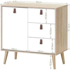 COSTWAY Commode à 3 Tiroirs Avec PorteHauteur Réglable Meuble Scandinave En Bois Massifpour Salon Bureau Chambre Entrée 80 X 39,5 X 80,4CM -France Bureau Soldes 2022 16186648 5
