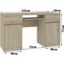 HUCOCO MONA - Bureau Informatique Moderne 135x77x50 Cm - 2 Tiroirs + Support Clavier - Gaming - Table Ordinateur Multi-rangements - Beige -France Bureau Soldes 2022 16209425 2