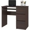 HUCOCO MIR - Bureau Informatique Multimédia Moderne 90x77x50 - 3 Tiroirs + Support Clavier - Table Ordinateur Multi-rangements - Marron
