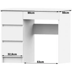 HUCOCO DARYA - Bureau Contemporain 90x77x50 Cm - 4 Tiroirs Larges - Table Ordinateur Multi-rangements - Design Moderne & Fonctionnel - Blanc