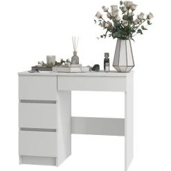 HUCOCO DARYA - Bureau Contemporain 90x77x50 Cm - 4 Tiroirs Larges - Table Ordinateur Multi-rangements - Design Moderne & Fonctionnel - Blanc -France Bureau Soldes 2022 16209448 3