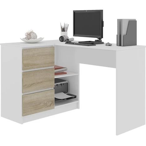 HUCOCO SUNDAR - Bureau Informatique D'angle Moderne 124x85x77 - 3 Tiroirs + 2 Grandes Niches - Table Ordinateur Multi-rangements - Blanc 3 HUCOCO SUNDAR - Bureau Informatique D'angle Moderne 124x85x77 - 3 Tiroirs + 2 Grandes Niches - Table Ordinateur Multi-rangements - Blanc