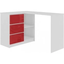 HUCOCO SUNDAR - Bureau Informatique D'angle Moderne 124x85x77 - 3 Tiroirs + 2 Grandes Niches - Table Ordinateur Multi-rangements - Rouge