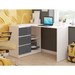 HUCOCO SUNDAR - Bureau Informatique D'angle Moderne 124x85x77 - 3 Tiroirs + 2 Grandes Niches - Table Ordinateur Multi-rangements - Gris -France Bureau Soldes 2022 16209462 2