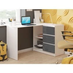 HUCOCO SUNDAR - Bureau Informatique D'angle Moderne 124x85x77 - 3 Tiroirs + 2 Grandes Niches - Table Ordinateur Multi-rangements - Gris -France Bureau Soldes 2022 16209463 2