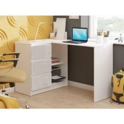 HUCOCO SUNDAR - Bureau Informatique D'angle Moderne 124x85x77 - 3 Tiroirs + 2 Grandes Niches - Table Ordinateur Multi-rangements - Gris -France Bureau Soldes 2022 16209464 2