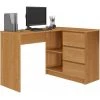 HUCOCO SUNDAR - Bureau Informatique D'angle Moderne 124x85x77 - 3 Tiroirs + 2 Grandes Niches - Table Ordinateur Multi-rangements - Marron -France Bureau Soldes 2022 16209467 1
