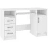 HUCOCO KAMA - Bureau Informatique - 124x74x52 Cm - 3 Tiroirs + Support Clavier + Niches - Table D'ordinateur - Mobilier Bureau - Blanc