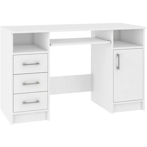 HUCOCO KAMA - Bureau Informatique - 124x74x52 Cm - 3 Tiroirs + Support Clavier + Niches - Table D'ordinateur - Mobilier Bureau - Blanc 3 HUCOCO KAMA - Bureau Informatique - 124x74x52 Cm - 3 Tiroirs + Support Clavier + Niches - Table D'ordinateur - Mobilier Bureau - Blanc