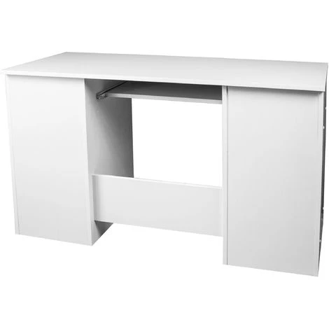 HUCOCO KAMA - Bureau Informatique - 124x74x52 Cm - 3 Tiroirs + Support Clavier + Niches - Table D'ordinateur - Mobilier Bureau - Blanc 5 HUCOCO KAMA - Bureau Informatique - 124x74x52 Cm - 3 Tiroirs + Support Clavier + Niches - Table D'ordinateur - Mobilier Bureau - Blanc – Image 3