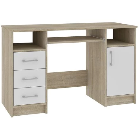 HUCOCO KAMA - Bureau Informatique Moderne 124x74x52 Cm - 3 Tiroirs + Support Clavier + Niches - Table Ordinateur/Mobilier Bureau - Beige 3 HUCOCO KAMA - Bureau Informatique Moderne 124x74x52 Cm - 3 Tiroirs + Support Clavier + Niches - Table Ordinateur/Mobilier Bureau - Beige