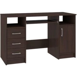 HUCOCO KAMA - Bureau Informatique Moderne 124x74x52 Cm - 3 Tiroirs + Support Clavier + Niches - Table Ordinateur/Mobilier Bureau - Marron