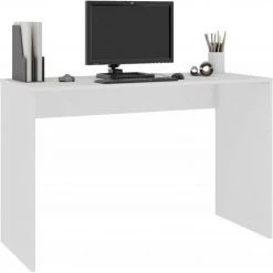 HUCOCO ALLURE - Bureau Classique 129x79x50 Cm - Design Moderne Et Fonctionnel - Grand Plateau - Gaming - Table Ordinateur Portable - Blanc