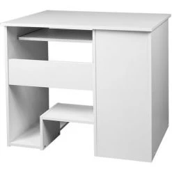 HUCOCO KILIG - Bureau PC Informatique Moderne 90x74x50 Cm - Support Unité Centrale + Tiroir + Niche Rangement - Table Ordinateur - Blanc -France Bureau Soldes 2022 16209490 3