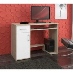 HUCOCO KILIG - Bureau PC Informatique Moderne 90x74x50 Cm - Support Unité Centrale + Tiroir + Niche Rangement - Table Ordinateur - Beige -France Bureau Soldes 2022 16209494 2