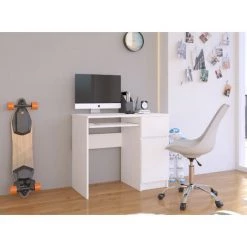 HUCOCO MOGO - Bureau Informatique Contemporain 90x77x50 Cm - Taille Compacte + Support Clavier + Tiroir - Table Ordinateur Moderne - Blanc -France Bureau Soldes 2022 16209497 3