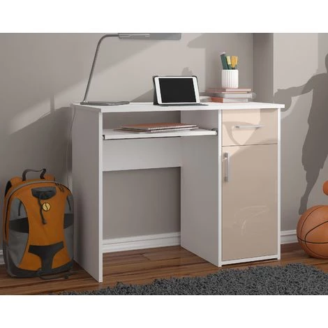 HUCOCO TORPE - Bureau Informatique Contemporain 90x74x50 Cm - Taille Compacte + Support Clavier + Tiroir - Table Ordinateur - Beige 4 HUCOCO TORPE - Bureau Informatique Contemporain 90x74x50 Cm - Taille Compacte + Support Clavier + Tiroir - Table Ordinateur - Beige – Image 2