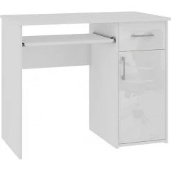 HUCOCO TORPE - Bureau Informatique Contemporain 90x74x50 Cm - Taille Compacte + Support Clavier + Tiroir - Table Ordinateur - Blanc