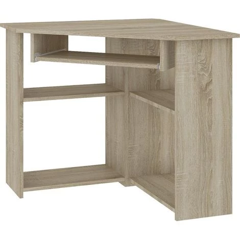 HUCOCO SEVAN - Bureau Informatique D'angle - 80x74x80 Cm - Support Clavier + Niche Imprimante - Mobilier Bureau Télétravail - Aspect Bois - Beige 3 HUCOCO SEVAN - Bureau Informatique D'angle - 80x74x80 Cm - Support Clavier + Niche Imprimante - Mobilier Bureau Télétravail - Aspect Bois - Beige