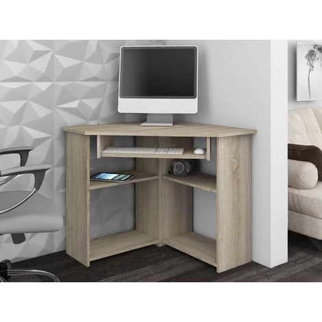 HUCOCO SEVAN - Bureau Informatique D'angle - 80x74x80 Cm - Support Clavier + Niche Imprimante - Mobilier Bureau Télétravail - Aspect Bois - Beige 4 HUCOCO SEVAN - Bureau Informatique D'angle - 80x74x80 Cm - Support Clavier + Niche Imprimante - Mobilier Bureau Télétravail - Aspect Bois - Beige – Image 2
