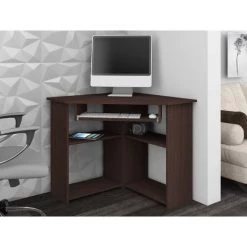 HUCOCO SEVAN - Bureau Informatique D'angle Contemporaine 80x74x80 Cm - Support Clavier + Niche Imprimante - Design Multi-rangements - Marron 5 HUCOCO SEVAN - Bureau Informatique D'angle Contemporaine 80x74x80 Cm - Support Clavier + Niche Imprimante - Design Multi-rangements - Marron -France Bureau Soldes 2022 16209516 2