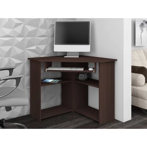 HUCOCO SEVAN - Bureau Informatique D'angle Contemporaine 80x74x80 Cm - Support Clavier + Niche Imprimante - Design Multi-rangements - Marron 4 HUCOCO SEVAN - Bureau Informatique D'angle Contemporaine 80x74x80 Cm - Support Clavier + Niche Imprimante - Design Multi-rangements - Marron – Image 2