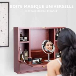 COSTWAY Table Murale Rabattable En MDF Avec Etagére Intégrée Table Murale Pliable Pour Ordinateur Marron Capacité De Charge 20KG -France Bureau Soldes 2022 16296640 2