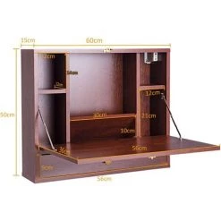 COSTWAY Table Murale Rabattable En MDF Avec Etagére Intégrée Table Murale Pliable Pour Ordinateur Marron Capacité De Charge 20KG -France Bureau Soldes 2022 16296640 5